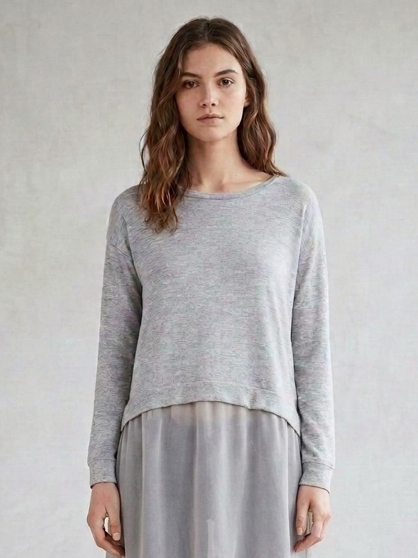 Cashmere Light Gray Long-Sleeve Pullover Top